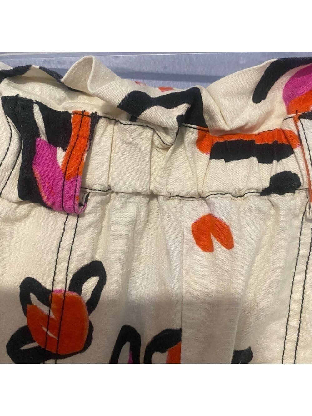 Tanya Taylor High Waist Floral Linen Shorts Orange Pink Black Women’s Size 8 - Picture 3 of 13